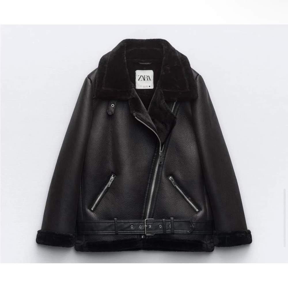 Zara Black Leather-Style Jacket with Belt
